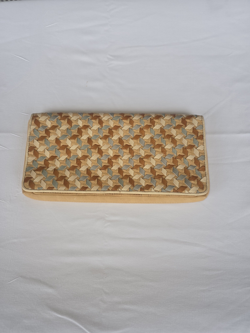 New Woven Pattern Beige and Tan Clutch Eileen West geometric-patterned clutch